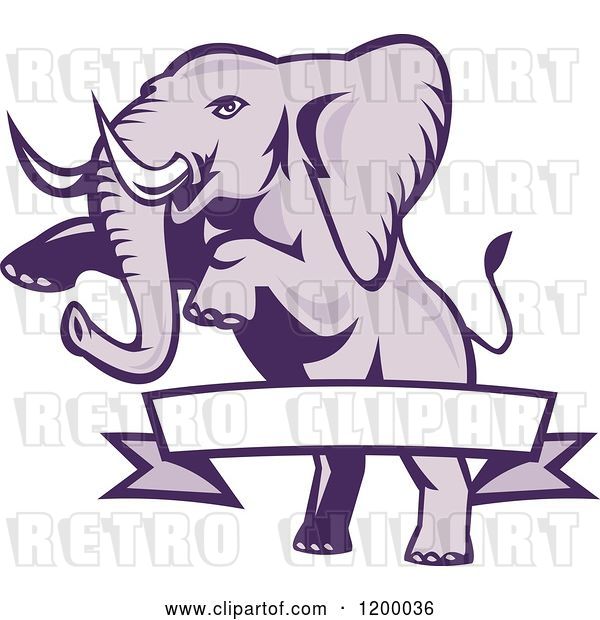 Vector Clip Art of Retro Rearing Elephant and a Ribbon Banner