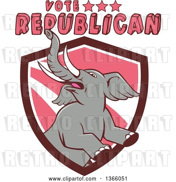 Vector Clip Art of Retro Rearing Political Elephant in a Shield with Vote Republican Text