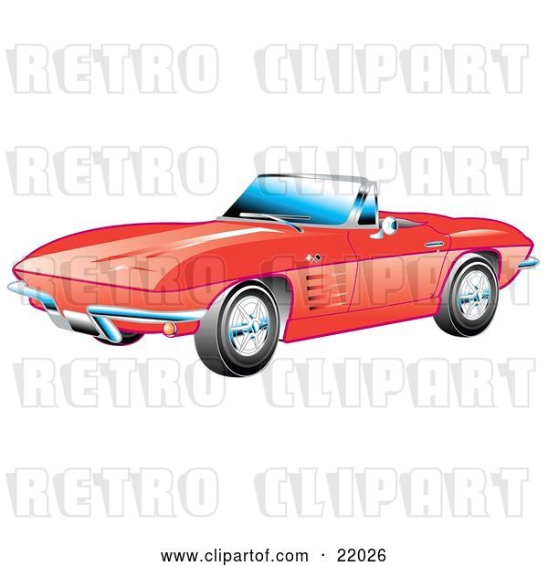 Vector Clip Art of Retro Red 1963 Convertible Chevrolet Corvette with the Top down and Crome Bumpers