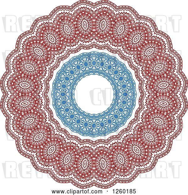 Vector Clip Art of Retro Red and Blue Medieval Lace Circle Design
