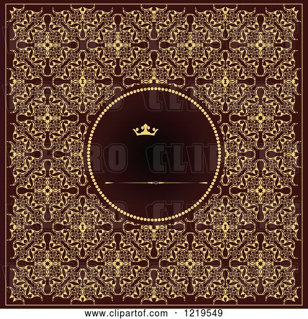 Vector Clip Art of Retro Red and Gold Luxury Wedding Invite with a Crown and Text Space 2
