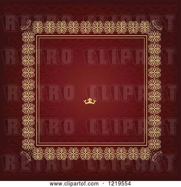 Vector Clip Art of Retro Red and Gold Luxury Wedding Invite with a Crown and Text Space 3