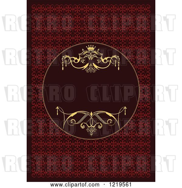 Vector Clip Art of Retro Red and Gold Luxury Wedding Invite with a Crown and Text Space 4