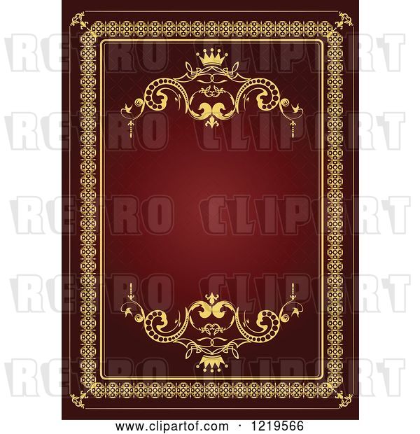 Vector Clip Art of Retro Red and Gold Luxury Wedding Invite with a Crown and Text Space 5