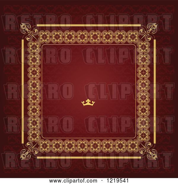 Vector Clip Art of Retro Red and Gold Luxury Wedding Invite with a Crown and Text Space