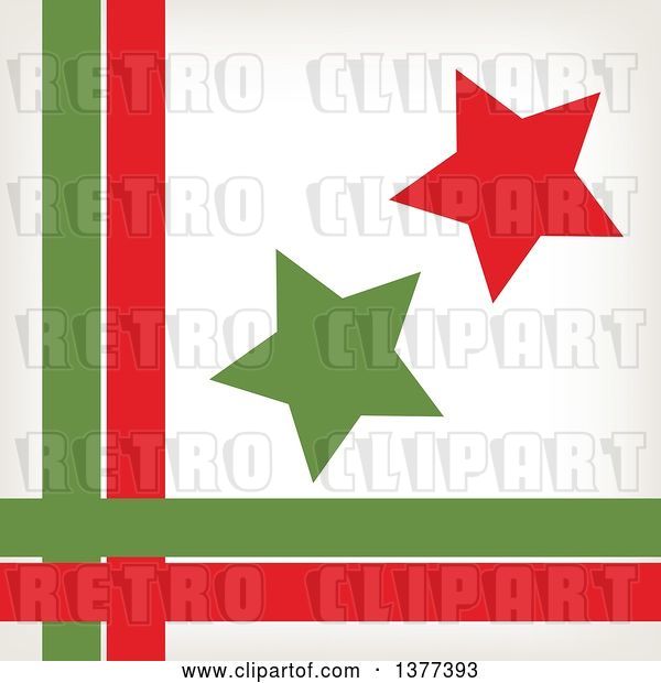 Vector Clip Art of Retro Red and Green Stars with a Border of Lines