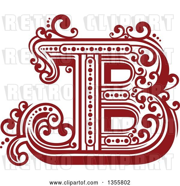 Vector Clip Art of Retro Red and White Capital Letter B with Flourishes