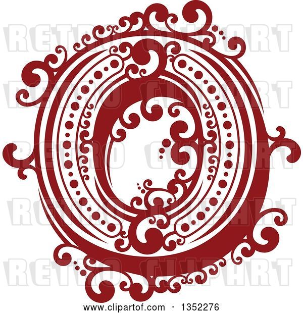 Vector Clip Art of Retro Red and White Capital Letter O with Flourishes
