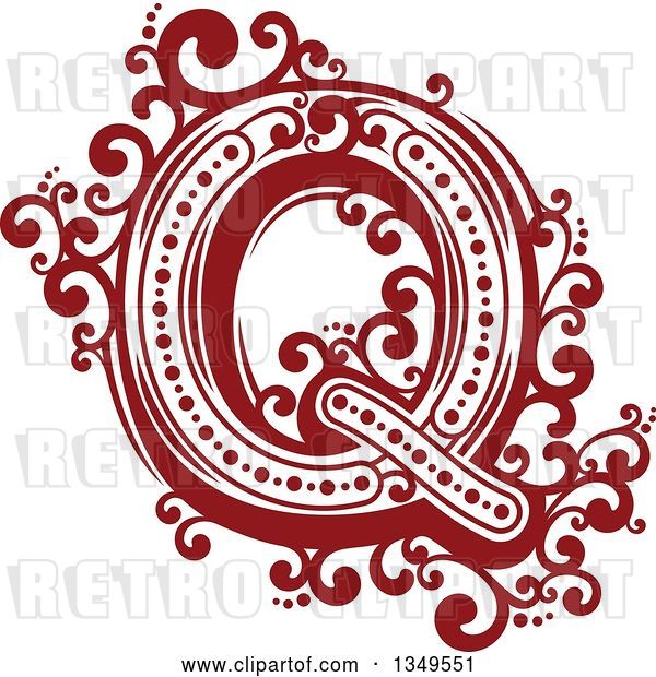 Vector Clip Art of Retro Red and White Capital Letter Q with Flourishes