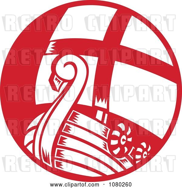 Vector Clip Art of Retro Red and White Viking Sailboat