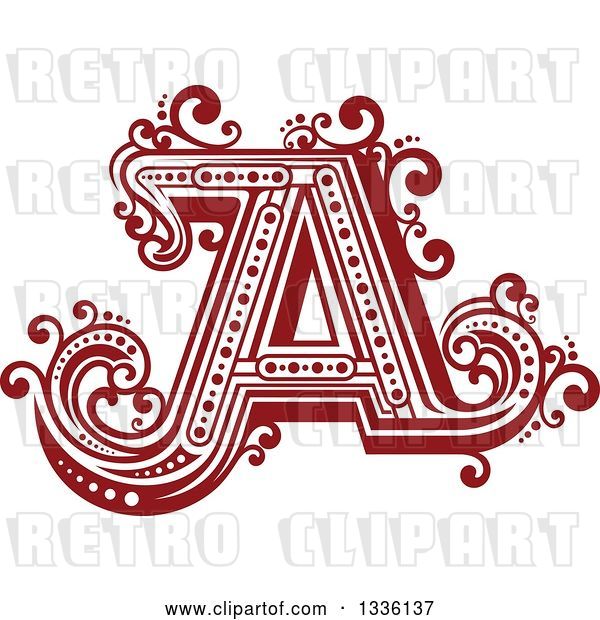 Vector Clip Art of Retro Red Capital Letter a with Flourishes