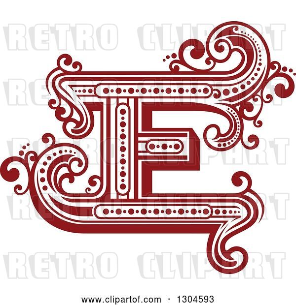 Vector Clip Art of Retro Red Capital Letter E with Flourishes