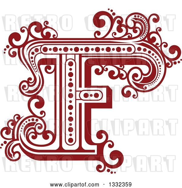 Vector Clip Art of Retro Red Capital Letter F with Flourishes