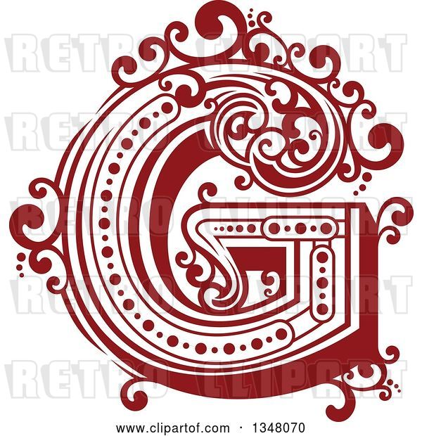 Vector Clip Art of Retro Red Capital Letter G with Flourishes