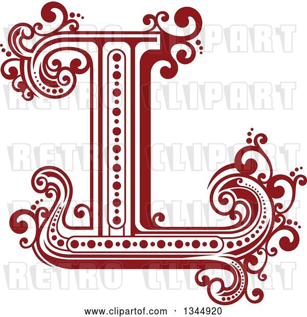 Vector Clip Art of Retro Red Capital Letter L with Flourishes