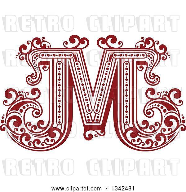 Vector Clip Art of Retro Red Capital Letter M with Flourishes