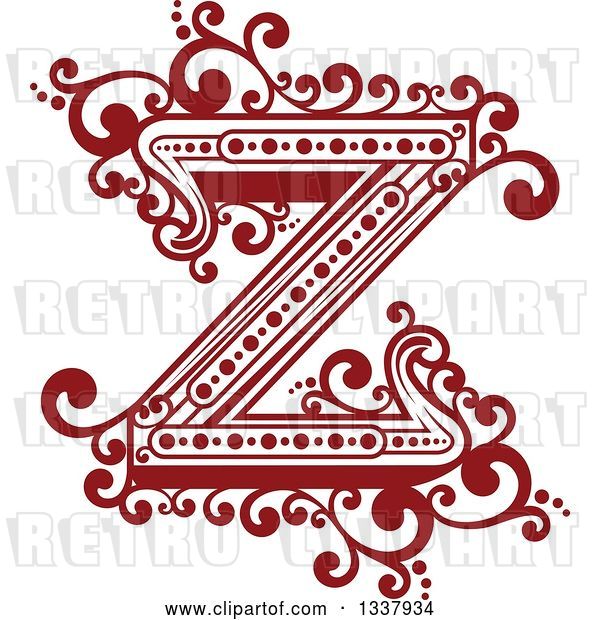 Vector Clip Art of Retro Red Capital Letter Z with Flourishes