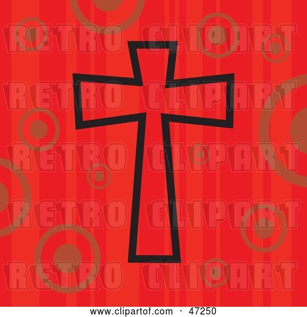 Vector Clip Art of Retro Red Circle Background with a Black Cross Outline
