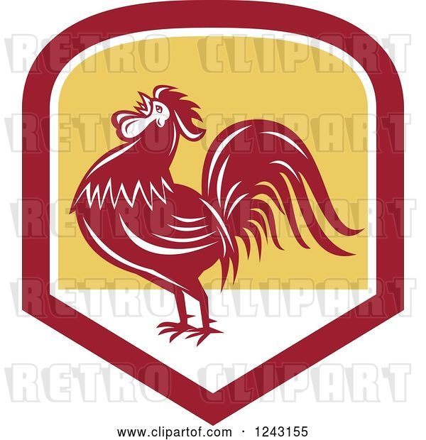 Vector Clip Art of Retro Red Crowing Rooster in a Shield