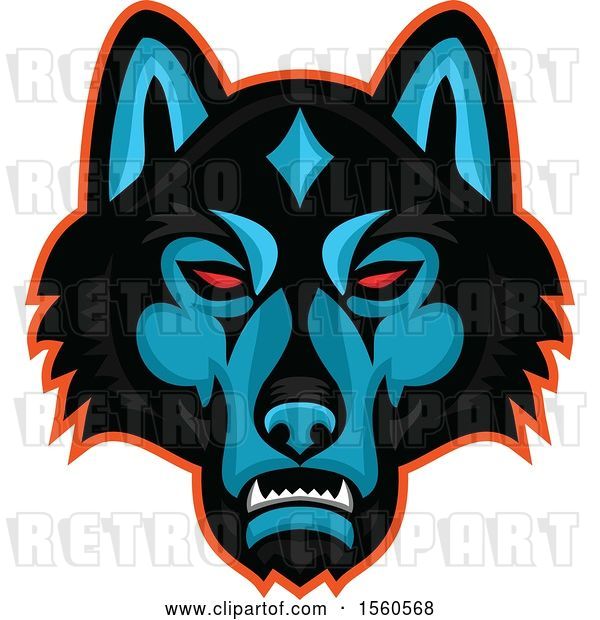 Vector Clip Art of Retro Red Eyed Timber Wolf Mascot Head