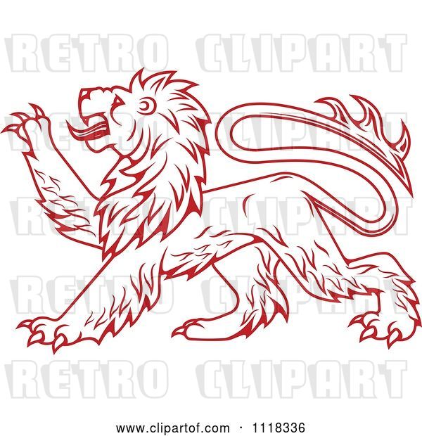 Vector Clip Art of Retro Red Heraldic Lion Clawing