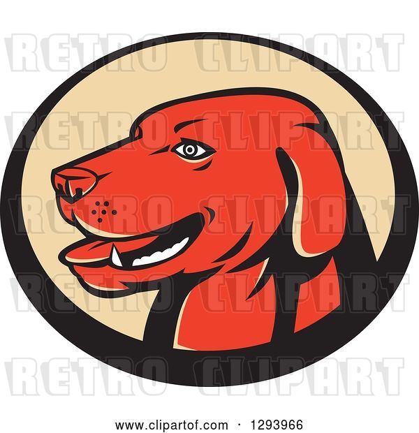 Vector Clip Art of Retro Red Labrador Retriever Head in a Black and Tan Oval