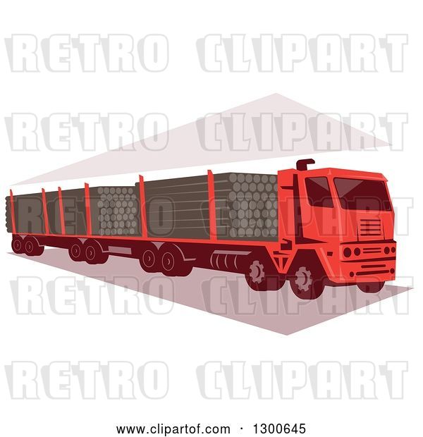 Vector Clip Art of Retro Red Logging Truck