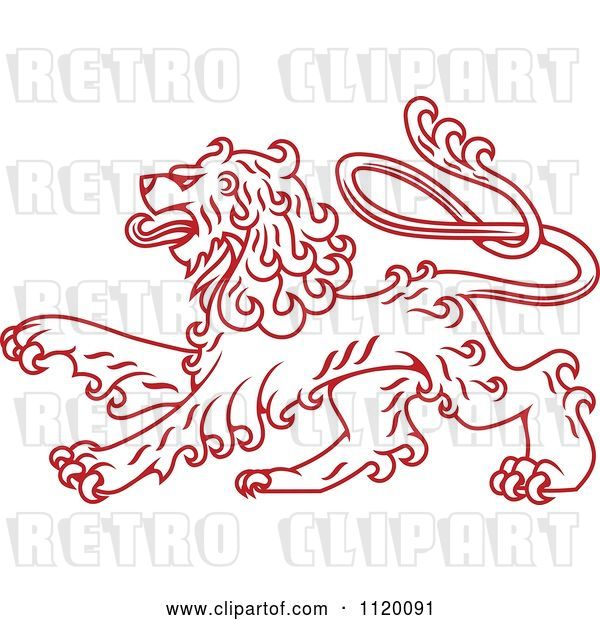 Vector Clip Art of Retro Red Long Haired Heraldic Lion