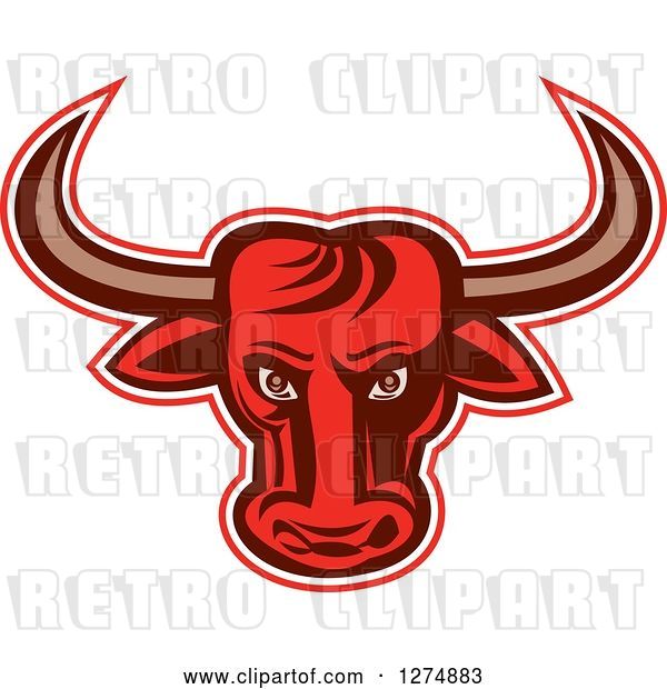 Vector Clip Art of Retro Red Longhorn Bull Outlined in Red and White