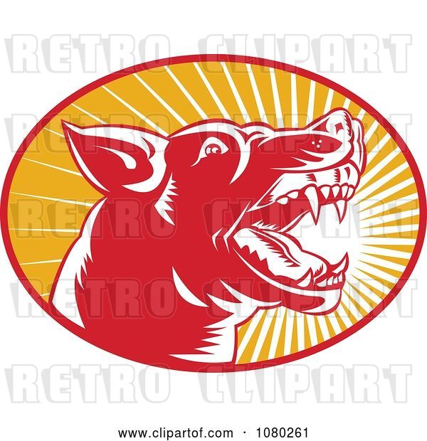 Vector Clip Art of Retro Red Orange and White Attacking Dog