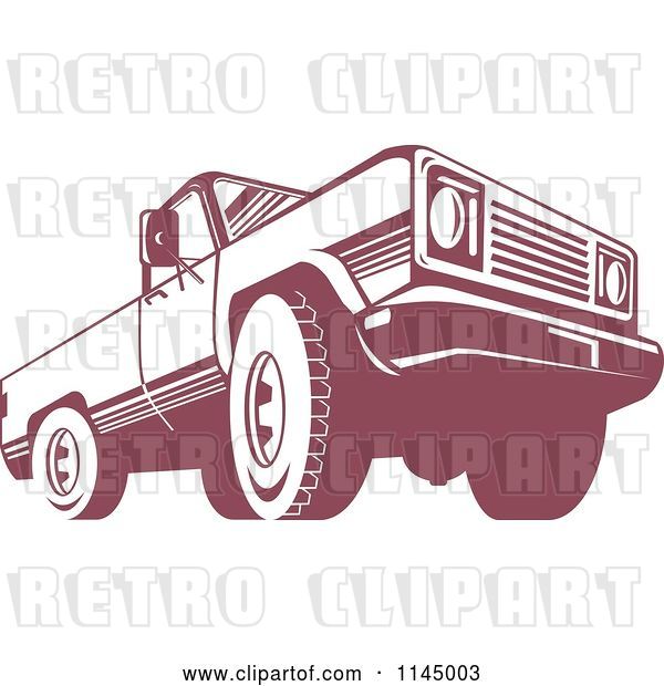 Vector Clip Art of Retro Red Pickup Truck from the Low Front