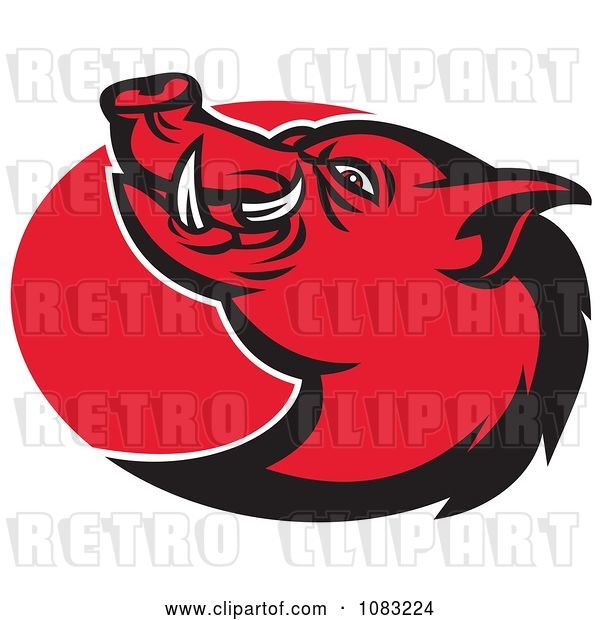Vector Clip Art of Retro Red Razorback Pig and Oval