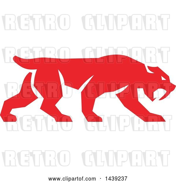 Vector Clip Art of Retro Red Saber Tooth Tiger Walking