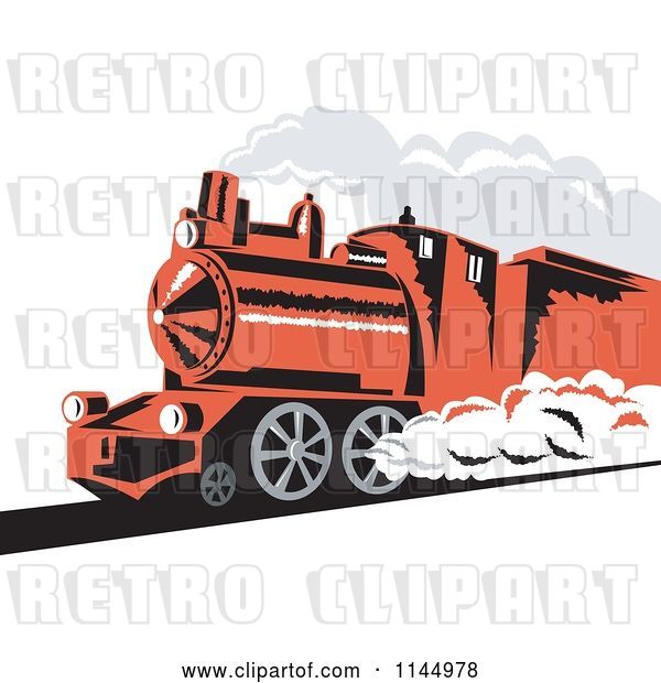 Vector Clip Art of Retro Red Steam Engine Train