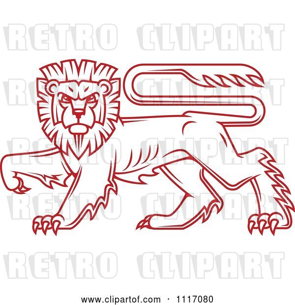 Vector Clip Art of Retro Red Walking Heraldic Lion