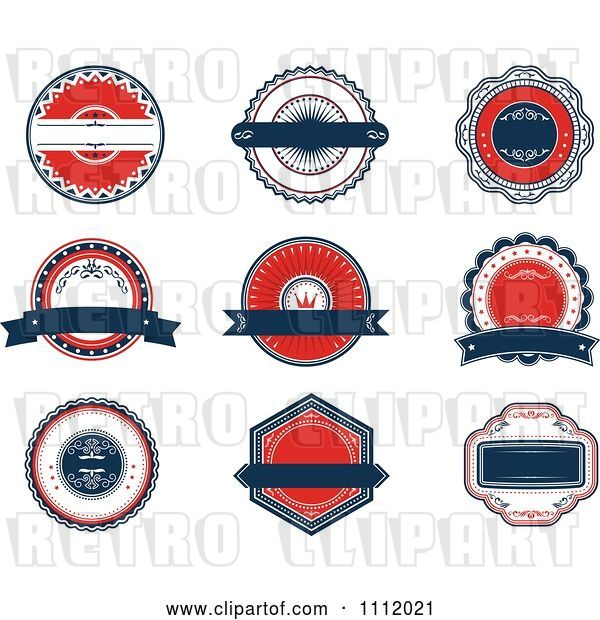 Vector Clip Art of Retro Red White and Blue Banners and Labels