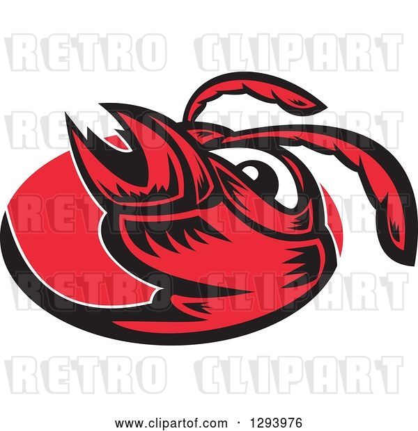 Vector Clip Art of Retro Red Woodcut Hornet Face in an Oval