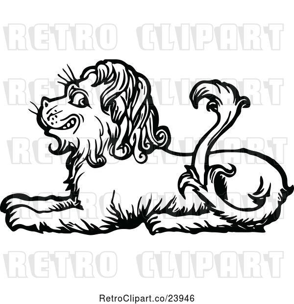 Vector Clip Art of Retro Resting Lion