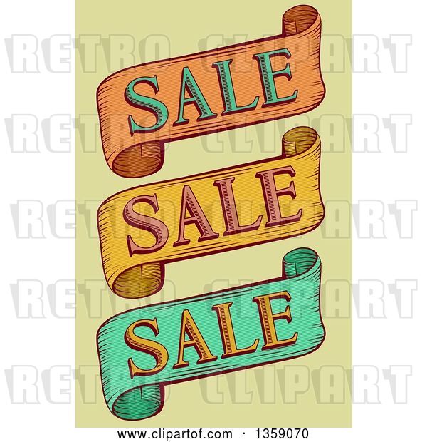 Vector Clip Art of Retro Retail Sale Ribbon Banners over Green