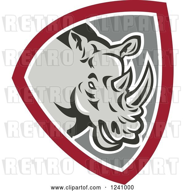 Vector Clip Art of Retro Rhino in a Gray and Maroon Shield