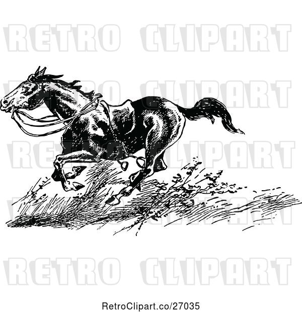 Vector Clip Art of Retro Riderless Horse Running