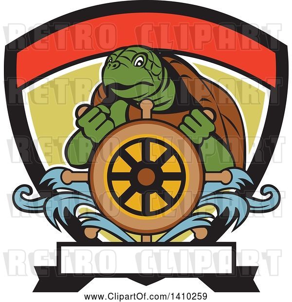 Vector Clip Art of Retro Ridley Turtle Steering at a Helm in a Shield