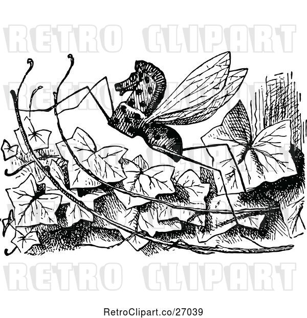 Vector Clip Art of Retro Rocking Horse Fly on Ivy