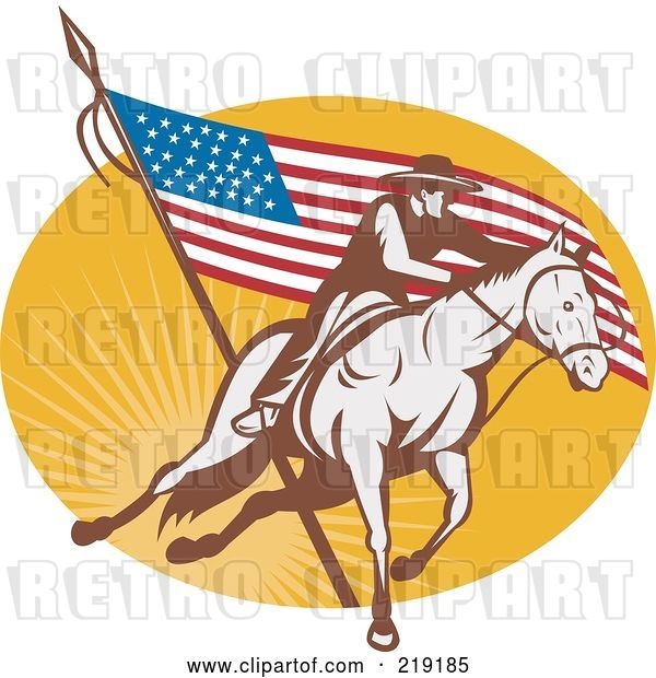 Vector Clip Art of Retro Rodeo Cowboy and American Flag Logo