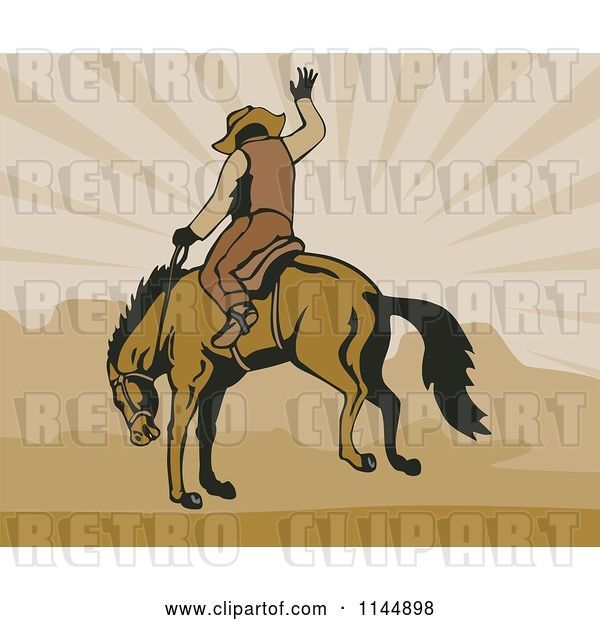Vector Clip Art of Retro Rodeo Cowboy on a Bucking Horse 3