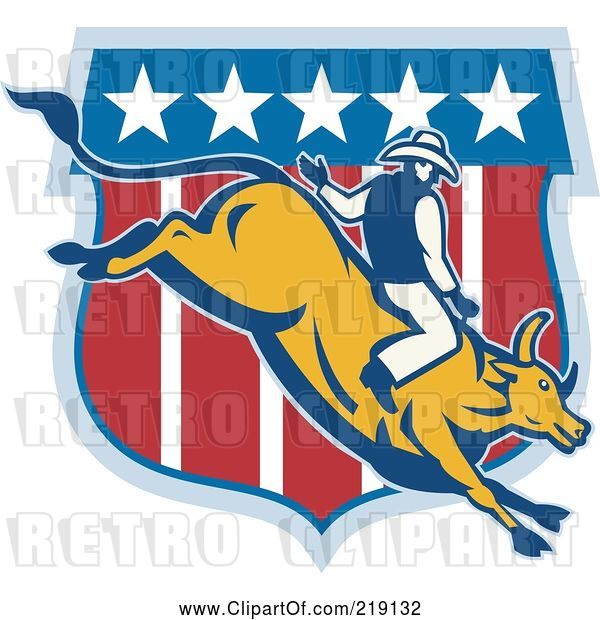 Vector Clip Art of Retro Rodeo Cowboy Riding a Bull Logo - 2