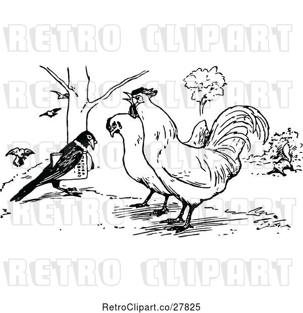 Vector Clip Art of Retro Rooster and Hen Getting Married