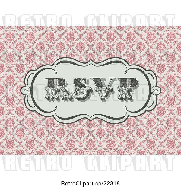 Vector Clip Art of Retro RSVP Frame over a Pink Floral Pattern
