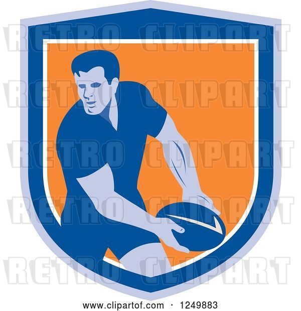 Vector Clip Art of Retro Rugby Player in a Blue and Orange Shield