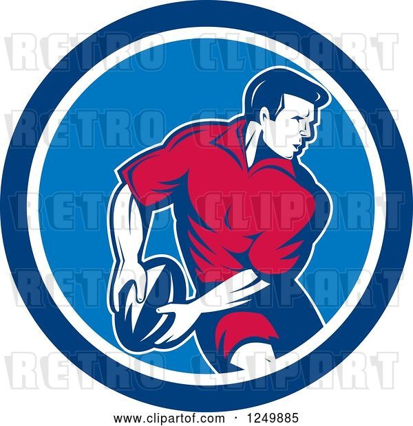 Vector Clip Art of Retro Rugby Player in a Blue Circle